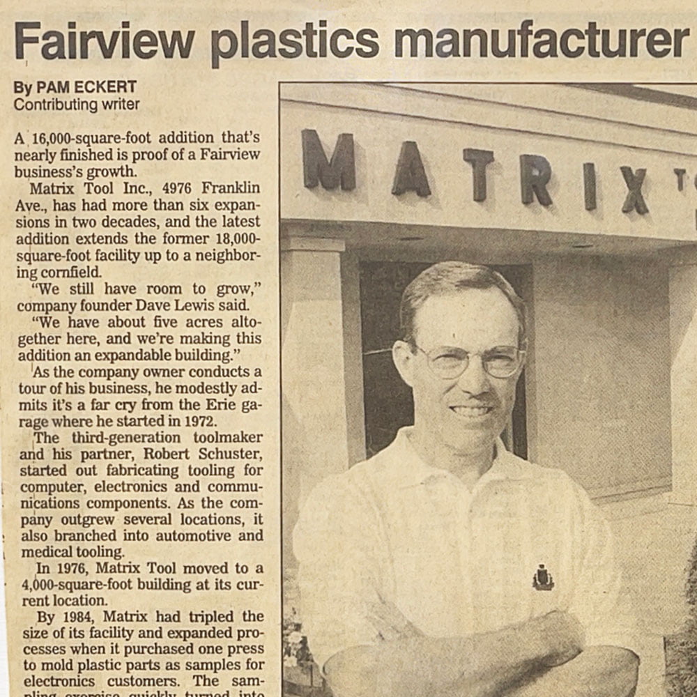 Image from an old newspaper depicting Matrix Tool Owner Dave Lewis in 1998